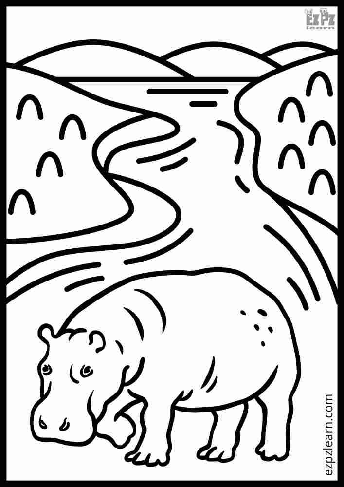 Hippo Online Coloring. Interactive Coloring Activity. Color, Download and Print.